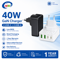 Vente d'usine - Chargeur mural GaN 40W au design plat avec 2 ports USB-C et 2 ports USB-A, charge rapide PD 3.0 20W, protection OVP, prise EU/US