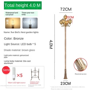 Lampadaire de jardin extérieur en fer avec abat-jour en verre LED, lumière blanc chaud 2700K, IP66, ampoule A19 non amovible, AC 220V, détecteur de mouvement, alimenté par énergie solaire - Product Image 2