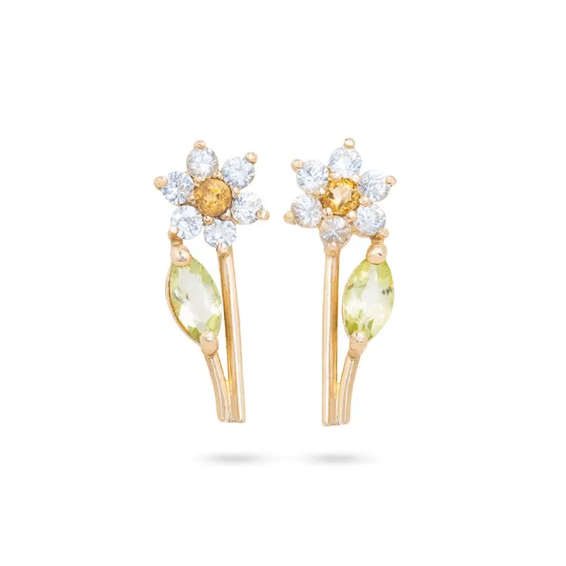 Mücevher moda 14k altın çiçek cz safir markiz kesim peridot saplama küpe