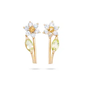 Gemnel fashion 14k gold flower cz sapphire marquise cut peridot stud earrings