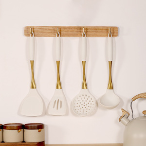 Silicone Kitchen Utensils Set 8 Pieces Gold <b>Handle</b> Heat Resistant Cooking Spoon Spatula Non Stick <b>Pan</b> Use - Product Image 1