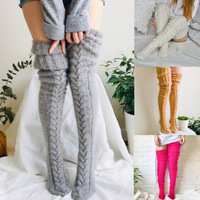 Chaussettes hautes en laine acrylique unie pour l'hiver, vente en gros, chaussettes épaisses et moelleuses pour femmes, chaussettes tendance à revers