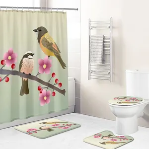귀하의 아이디어를 사용자 정의 샤워 커튼 방수 샤워 커튼 로즈 나비 미끄럼 방지 매트 욕실 4 조각 세트