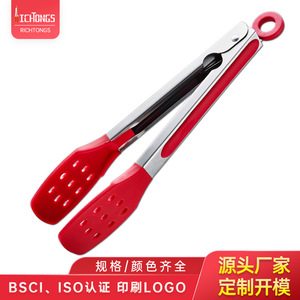 Plump Silicone Food Tongs Stainless Steel Heat Resistant Outdoor BBQ Grill Meat Bread Serving Clamp - Product Image 5