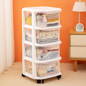 Estante de almacenamiento de ropa y artículos diversos para niños, mueble móvil de 3 a 5 capas, a prueba de polvo, con cajones de almacenamiento de cubierta, de plástico, con ruedas - Product Image 2