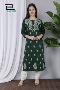 New Arrival Best Design Heavy Silk Slub Heavy Embroidery Work Kurti Indian Exporter and Supplier - Product Image 3
