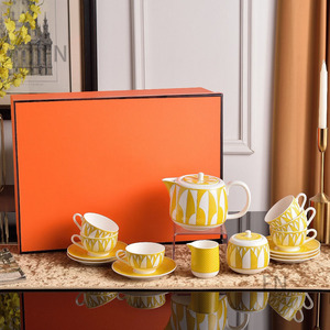 Yellow Bone China Tea <b>Set</b> 15 Piece Ceramic Coffee and Tea Service with Gift Box Portable Heat Resistant Drinkware - Product Image 1