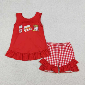 Ensemble décontracté brodé pour bébés filles, tunique à manches volantées et short à volants, thème 4 juillet, respectueux de l'environnement - Product Image 6