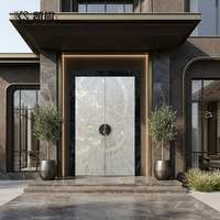 Porte double moderne en aluminium avec charnières dissimulées, haute sécurité, à rupture de pont thermique, ignifuge, anti-effraction, sur mesure pour villa de luxe