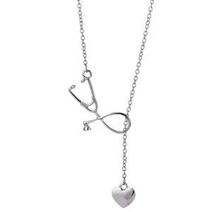 Wholesale Stethoscope Heart Lariat Necklace For Doctor Nurse Medical Jewelry Gift