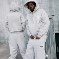 Setelan Olahraga Hoodie dan Celana Jogger Bergaris dari Kain French Terry dengan Bordir dan Cetakan Katun Anti-bakteri Kustom