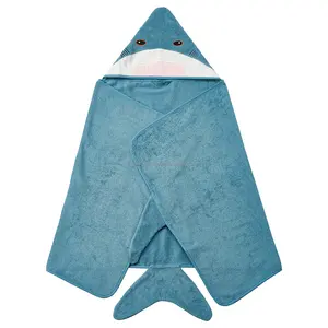 Giảm giá tối đa màu xám xanh Cá Mập hình trẻ em đội mũ trùm đầu màu khăn có thể được tùy chỉnh khăn em bé