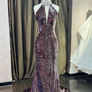 Abito da Sera a Sirena con Scollo a V e Spalle Scoperte, Motivo con Paillettes, Colore <span class=keywords><strong>Viola</strong></span>, Modello 1187 - Product Image 6