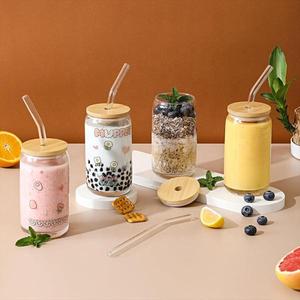 Vasos de Vidrio Transparentes con Impresión UV Personalizada, con Tapa y Pajita, de 12oz y 16oz, en Forma de Cerveza, para Café - Product Image 2