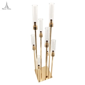 Candelabro Moderno de Metal Dorado y Vidrio de 8 Brazos, Centro de Mesa Decorativo para Bodas y Eventos, Simpson SPS-12 H 126cm - Product Image 4
