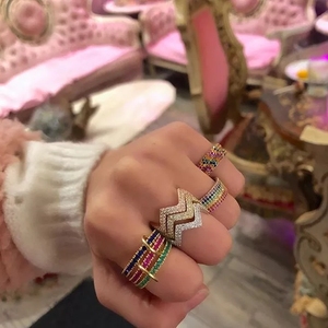 Fashion Women Lady Jewelry Red Green Blue Cz Eternity <strong>Stack</strong> <strong>Ring</strong> Set Gorgeous European Female Finger Jewelry - Product Image 4