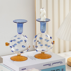 Portavelas de Vidrio con Forma de <span class=keywords><strong>Pez</strong></span> Burbuja, Decorativo con Puntos Azules, para Decoración de Hogar de Estilo Costero - Product Image 2