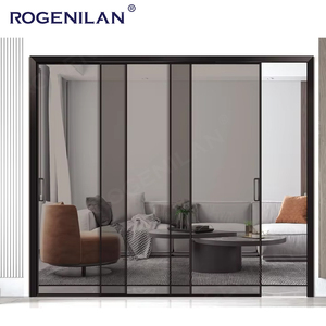 ROGENILAN Puerta <span class=keywords><strong>Corredera</strong></span> Interior de Aluminio Ultra Estrecha de 4 Paneles, Puerta <span class=keywords><strong>Corredera</strong></span> de Vidrio Negro Entrelazada para Oficina, Sala de Estar o División de Espacios - Product Image 4