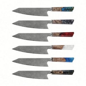 Couteau de chef professionnel japonais traditionnel forgé en acier Damas 8'' à 67 couches avec manche en bois stabilisé, ambidextre et écologique - Product Image 6