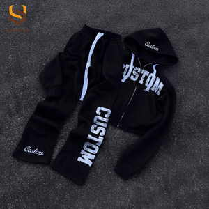 Ensembles de sweats à capuche épais personnalisés pour hommes, zippés, style streetwear, avec impression sérigraphiée, coupe oversize, effet délavé à l'acide et cordons - Product Image 1