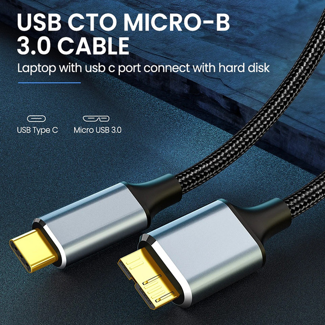 5Gbps High Speed USB-C to Micro B Gold Plated Cable Fast Charging Data Transfer for Camera & Hard Drive Multiple Length 0.5-3M