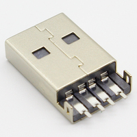 Conector USB 2.0 Macho Tipo A para PCB, Enchufe de 180 Grados SMT AM de 4 Pines, Conector USB de Latón y Metal para Cable de Datos de Computadora