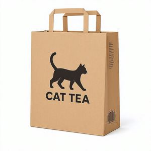 Bolsas de Papel Kraft con Logotipo Personalizado, Asas Planas, Orificio de Ventilación Lateral, Empaque para Bebidas Calientes, Té, Té de Burbujas, Suministro al por Mayor para Cafeterías - Product Image 1