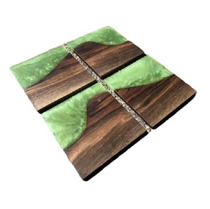 Blue Resin Wood Joint Coaster / <b>Mats</b> & Pads Accessories Gifts CLASSIC Customize OEM Box Office Coffee Dining Party Custom - Product Image 3