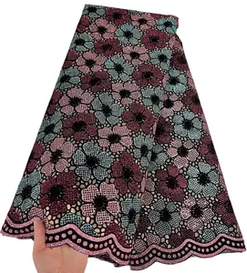 Lisami rts tasarım çiçek glitter kadife moda sequins nakış afrika tarzı elbise moda dantel kumaş