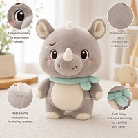 Peluche rhinocéros gris personnalisée - Animal en peluche avec cornes blanches OEM ODM sans MOQ Cadeau cool de personnage de dessin animé