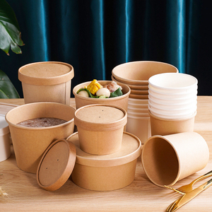 Récipient <span class=keywords><strong>jetable</strong></span> écologique pour plats à emporter 9 oz bols de nouilles en papier kraft tasses à <span class=keywords><strong>soupe</strong></span> chaude avec couvercle plat en papier - Product Image 2