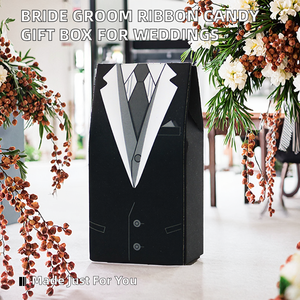 Dossiers en carton recyclables pour dragées de mariage avec ruban, pour la mariée et le marié, décorations pour fête prénuptiale et anniversaire - Product Image 2