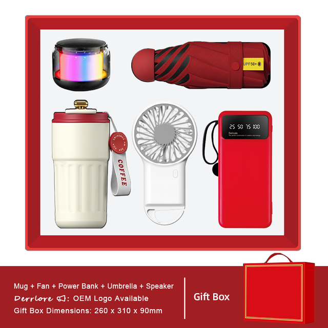 Handheld Fan Compact Umbrella Mug Power Bank Speaker 5in1 Gift Summer Necessities for Corporate Wholesale Business Popular Gifts