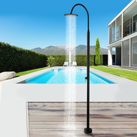 Colonne de douche extérieure moderne en acier inoxydable 316 brossé, à montage au sol, avec pulvérisation pluie et noyau de valve en acier inoxydable pour salle de bain