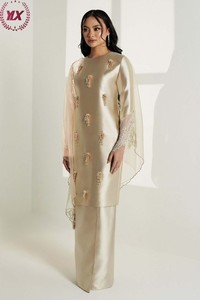 Nouvelle Arrivée 2026 – Ensemble Baju Kurung en Soie Shantung Premium pour Femme Musulmane, Broderie Perlée, Tissu Fluide Luxueux, Style Islamique Moderne - Product Image 2