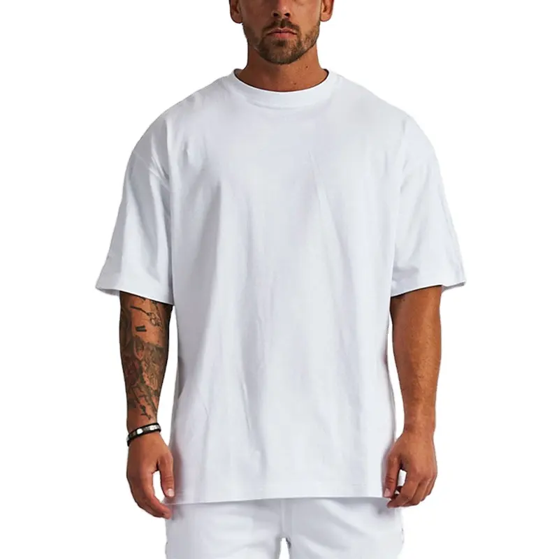 T-shirt da uomo in bianco 100% cotone di alta qualità alla moda e streetwear maglietta oversize pesante playeras de hombre