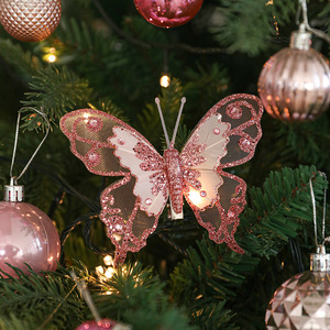 Decoración para Árbol de Navidad, Adornos de Mariposas Artificiales con Purpurina Rosa, Colgante, Regalo de Navidad, Decoraciones Navideñas para Decoración de Año Nuevo - Product Image 6