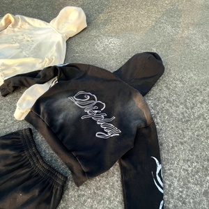 Conjunto de chándal de 2 piezas con efecto lavado ácido 2025, de punto gofrado, con cremallera, ropa deportiva personalizada con bordado, chándal de punto gofrado de alto gramaje - Product Image 5
