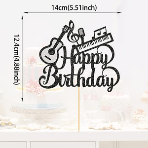 1 pieza de música, guitarra, <span class=keywords><strong>Piano</strong></span>, Topper para tarta de <span class=keywords><strong>feliz</strong></span> <span class=keywords><strong>cumpleaños</strong></span>, letrero de <span class=keywords><strong>feliz</strong></span> <span class=keywords><strong>cumpleaños</strong></span>, adornos para pastel para guitarra, <span class=keywords><strong>Piano</strong></span>, reproductor de notas musicales - Product Image 3