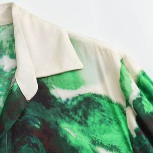 Camicette Casual da <span class=keywords><strong>Donna</strong></span> alla Moda <span class=keywords><strong>Beige</strong></span> Verde con Bottoni Colletto Rovesciato Maniche Lunghe Tessuto Vintage con Motivo Stampato Traspirante - Product Image 6