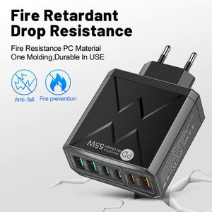 Standard 55W Fast Charging QC3.0 Cell Phone Charger 4 USB + 2 Type-C Ports <b>PC</b> Fireproof Material Travel Charger - Product Image 3