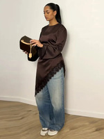 2026 Sharut Wholesale Dubai Robes, hauts en dentelle, chemises et blouses musulmanes pour femmes, à manches longues, décontractées, en satin, modestes, avec dentelle