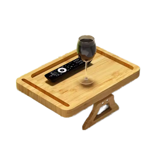 Bamboo European Design Rectangle Shape Floor Type Single Tier <b>Tray</b> <b>Table</b> with Cup Holder Phone Holder Beverage Living Room - Product Image 1