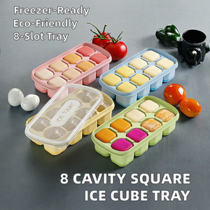 Bac à glaçons réutilisable de qualité alimentaire à 8 cavités, souple, anti-fuite, avec couvercle, pour la fabrication de glaces aux fruits DIY et comme outil pour machine à glaces - Product Image 5