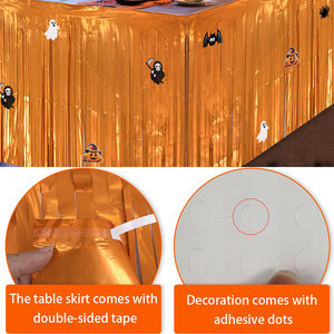 Falda de mesa de hilo de seda con diseño de Halloween DIY, con arañas y borlas, para decoración de mesa de fiesta - Product Image 3