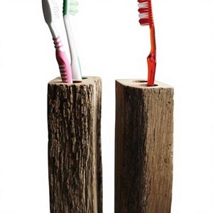Wood <b>Toothbrush</b> <b>Holder</b> Stand Round Minimalist Bathroom Organizer Convenient Countertop Rack - Product Image 5