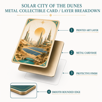 Cartes de collection en métal personnalisées, impression HD Solar City of the Dunes, en acier inoxydable, pour les passionnés de TCG, cadeau de luxe