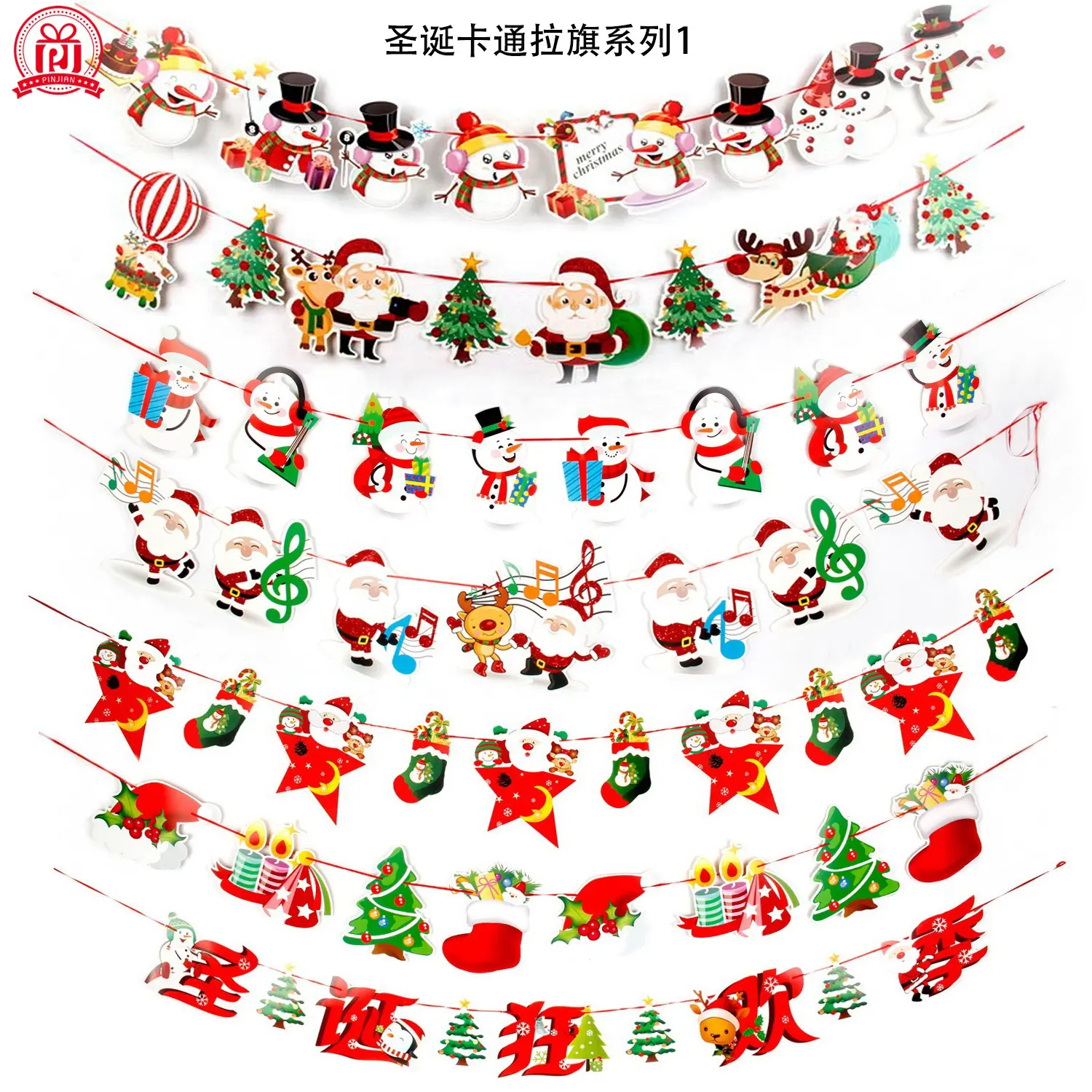 Giáng sinh biểu ngữ giấy treo biểu ngữ phim hoạt hình với mô hình của Santa Claus Snowman Tuần Lộc cho trang trí Giáng sinh