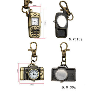 شكل شخصي مخصص تصميم فريد لطيف ساعة جيب صغيرة حلقة مفاتيح خمر معدنية صغيرة كاميرا سلسلة مفاتيح مع ساعة - Product Image 5