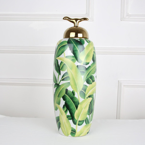 del Gabinete de <span class=keywords><strong>la</strong></span> Tv de lujo decoración del hogar rústico hojas de <span class=keywords><strong>palma</strong></span> patrón de cerámica botella de almacenamiento - Product Image 5